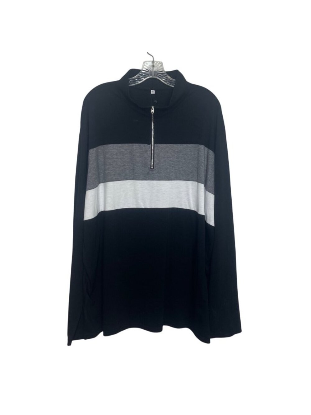 Colorblock Half-Zip Pullover Top 3X Black Gray White Long Sleeves
